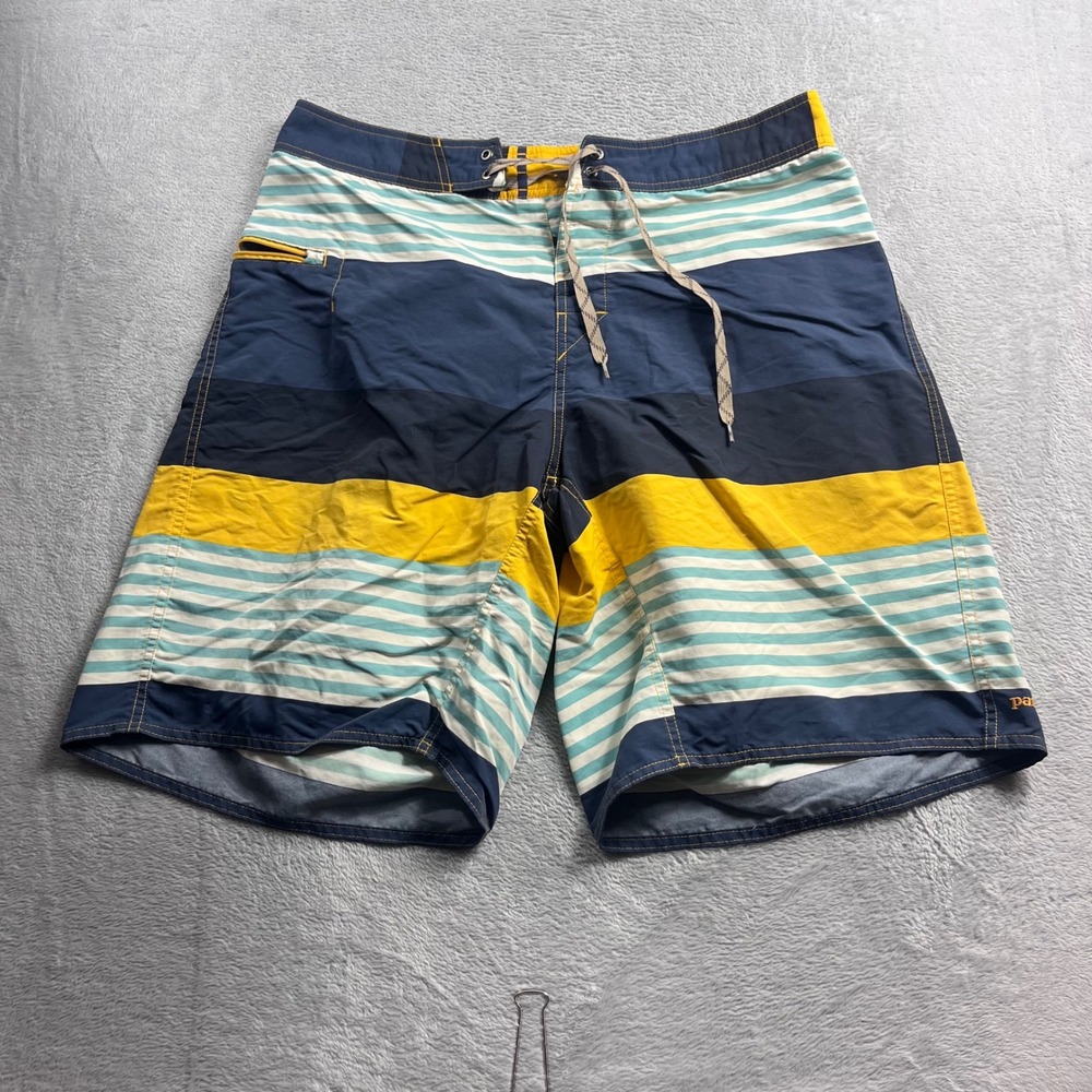 Patagonia Mens Wavefarer Board Shorts Size 35 Striped Blue Yellow 86556SP12
